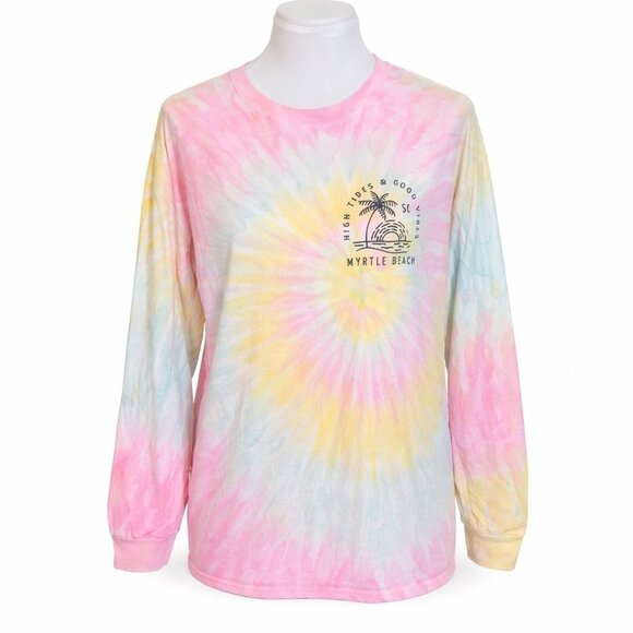 Gildan Tops - High Tides Good Vibes Tee Myrtle Beach Tie Dye Long Sleeve Shirt Coastal Graphic